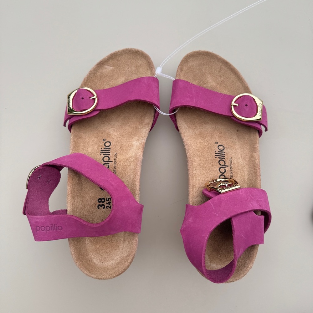 New Without Box Papillio Leather Size 38 Women's Pink wedge Sandals